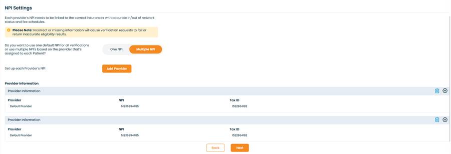 NPI Settings and Provider Information