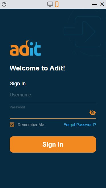 Adit mobile-form sign-in screen