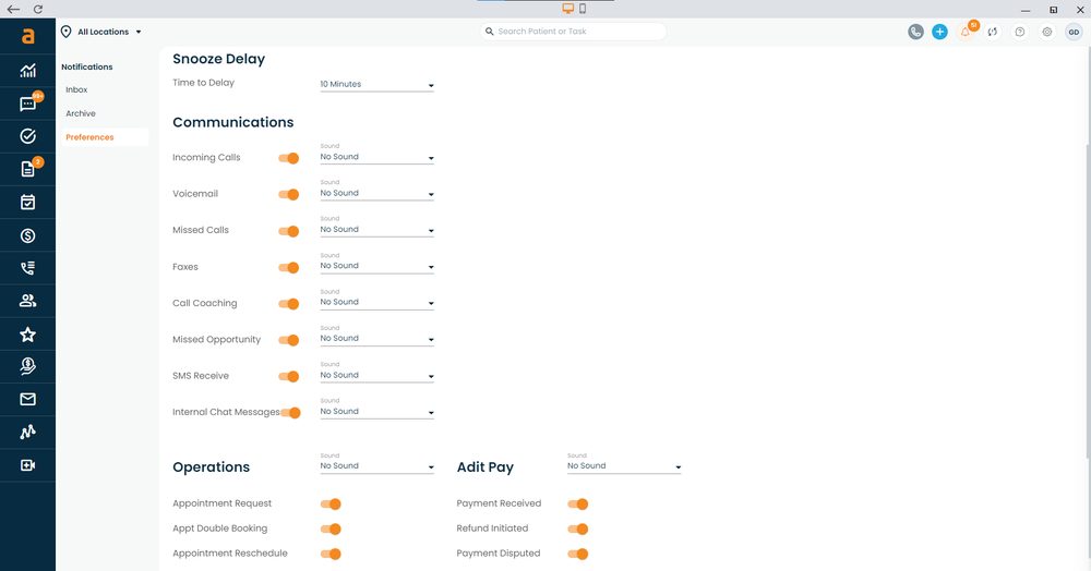 Notification preferences panel