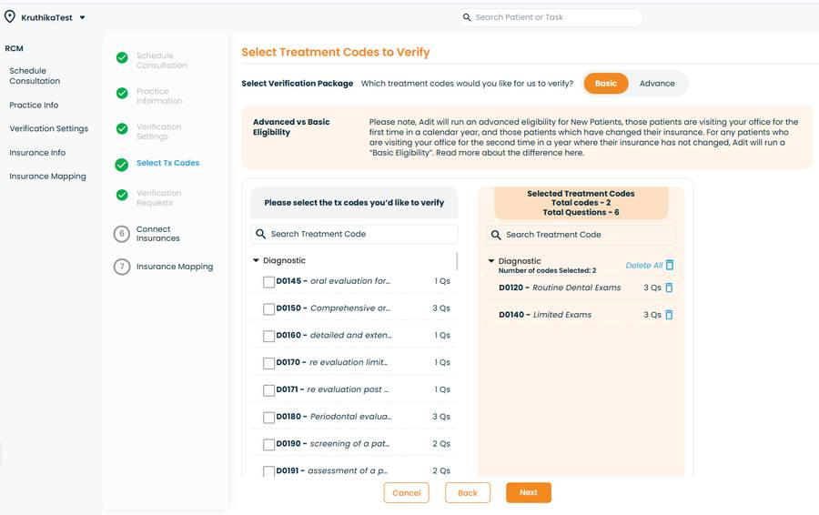 Select Treatment Codes - Basic Package