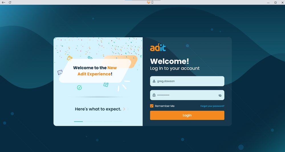 Adit Desktop App login screen